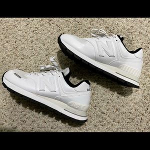 New Balance 574 Rugged Leather Sneakers in White/Black Size 6 MEN (7.5 WOMEN)